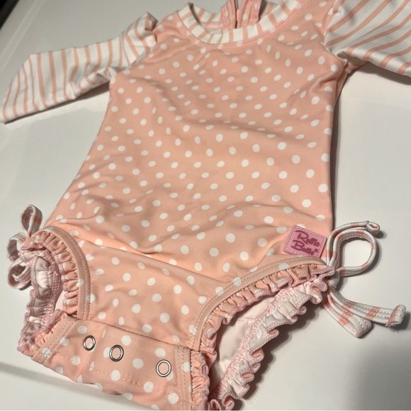 Ruffle Butts Pink Polka Dot Long Sleeve One Piece Rash Guard 3-6 Months - Picture 3 of 5